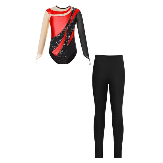 TiaoBug Gymnastics Leotards for Girls Dance Tumbling Outfit Athletic Dancewear Unitard Tracksuit Red 10