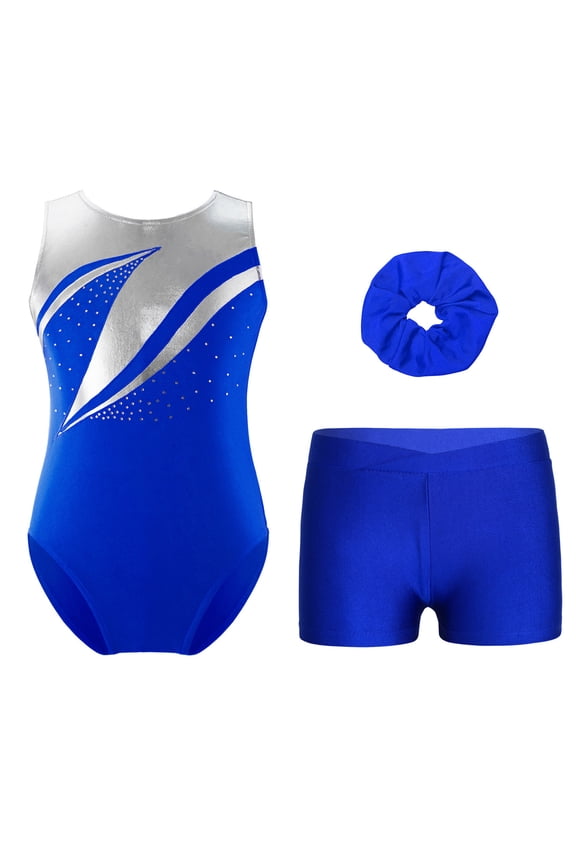 Gymnastics Leotards for Girls Dance Unitards with Shorts and Hairband Skating Jumpsuit Activewear Set Royal Blue 6