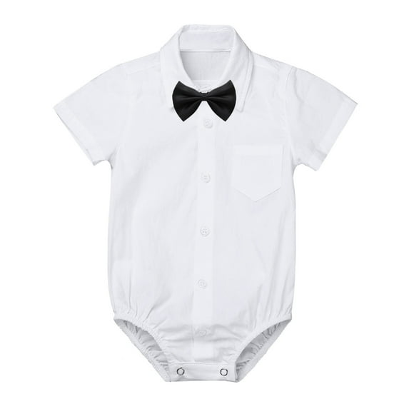 TiaoBug Infant Baby Boys Withe Shirt Romper Gentleman Jumpsuit Bow Tie Set