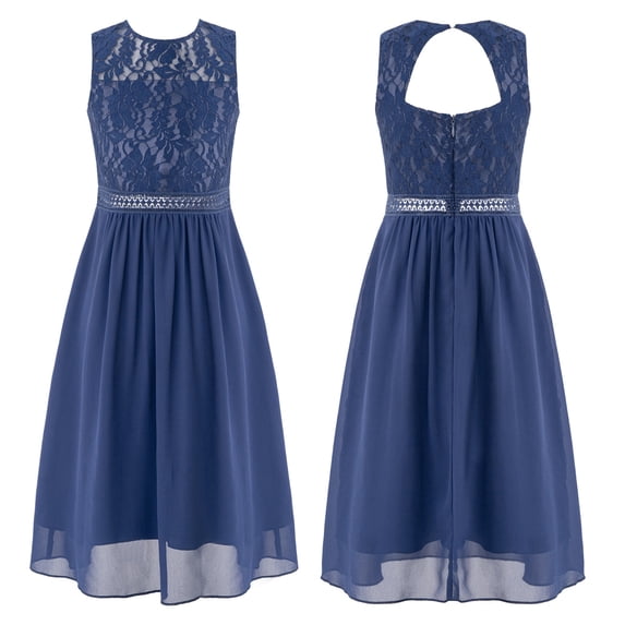 TiaoBug Junior Girls Sleeveless Floral Lace Chiffon Bridesmaid Dress