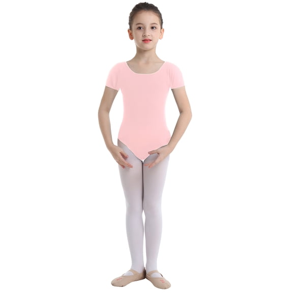 TiaoBug Kid Girl Short Sleeve Ballet Dance Leotard Cotton One Piece Bodysuit Gymnastics Dancewear Pink 3