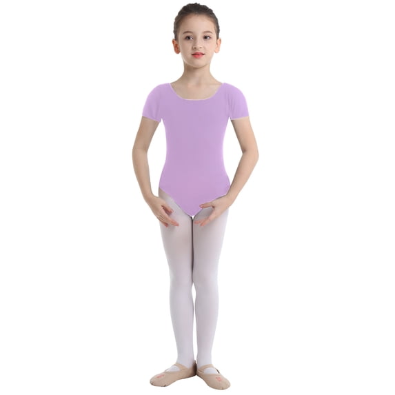 TiaoBug Kid Girl Short Sleeve Ballet Dance Leotard Cotton One Piece Bodysuit Gymnastics Dancewear Purple 12