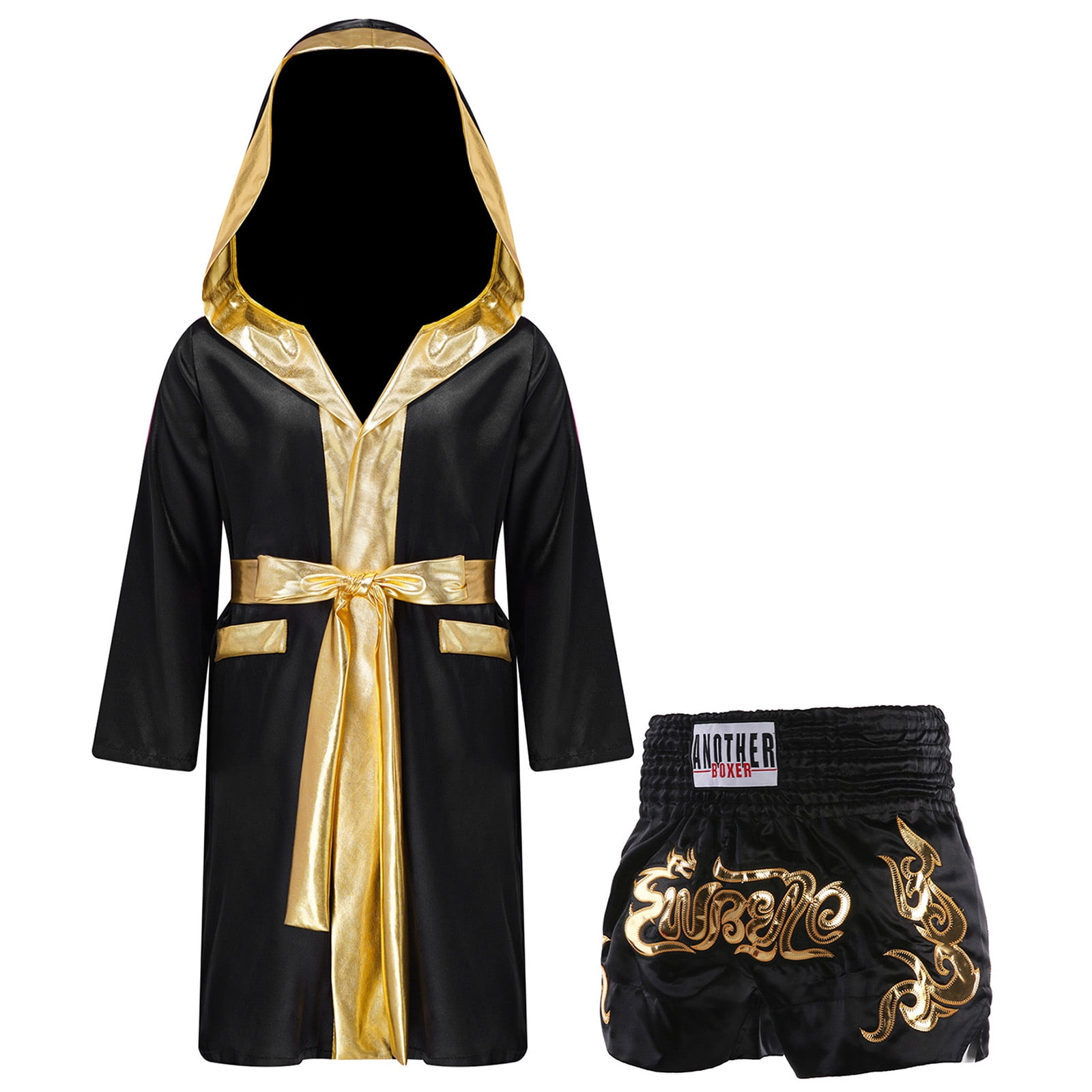 TiaoBug Kids Boxing Outfit Boys Long Sleeve Metallic Trim Hooded Cloak ...