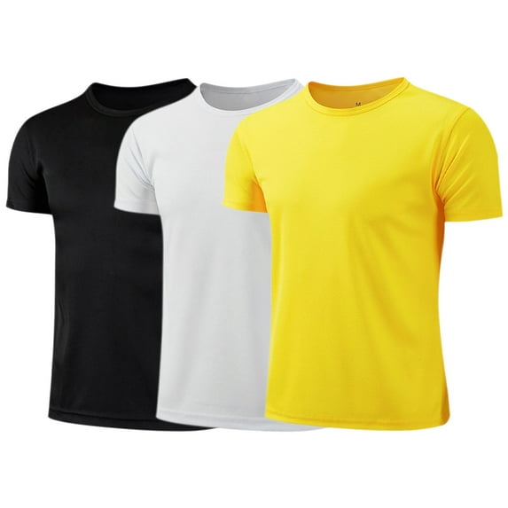 TiaoBug Kids Boy 3 Pcs Rash Guard Quick Dry Running Sport Athletic T-shirts Swimming Tee UPF 50+ UV Black&White&Yellow 6-7