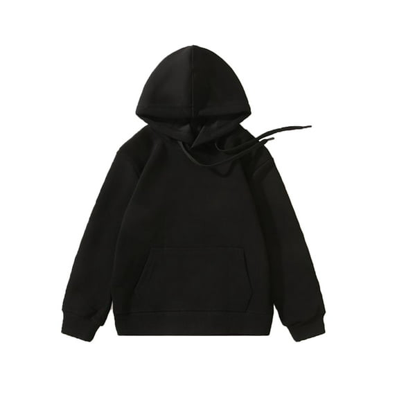 TiaoBug Kids Boy Girls Plain Drawstring Hooded Sweatshirt Long Sleeve Pullover Hoodies Sweater Top with Pocket Black 9-10