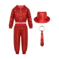 thumbnail image 1 of TiaoBug Kids Boy Girls Sparkly Hip Hop Jazz Street Dance Costume Long Sleeve Hooded Jacket Pants with Hat Necktie Set Red 10-12, 1 of 5