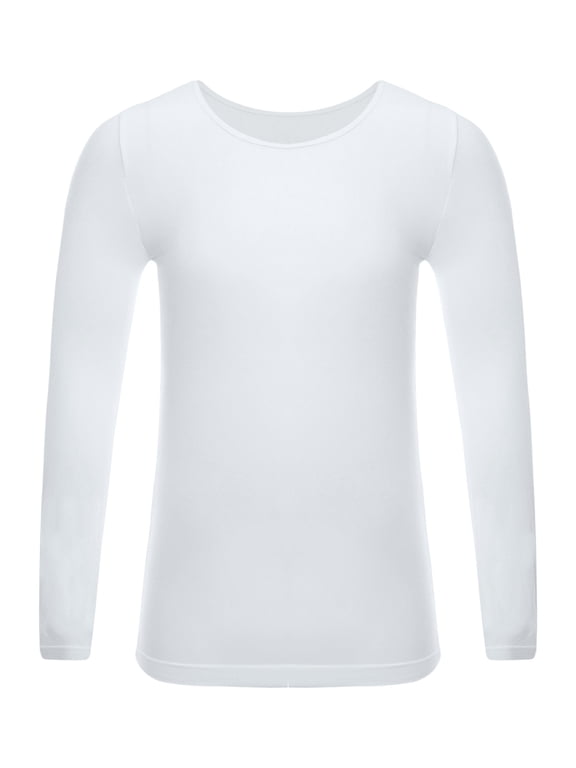 Kids Boy Girls Thermal Underwear Tops Long Sleeve Gymnastics Training Undershirt Base Layer Shirt Type A White 7-10