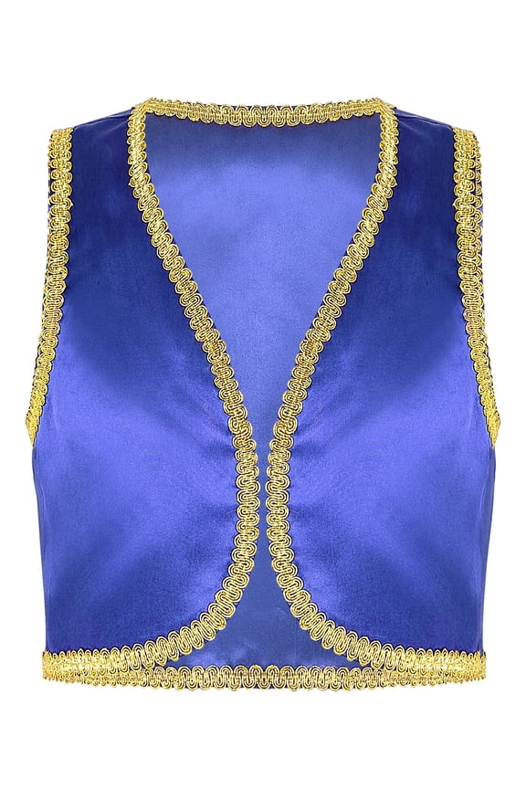 Kids Boys Arabian Prince Open Front Vest halloween Fairytale Waistcoat Costume Blue 12