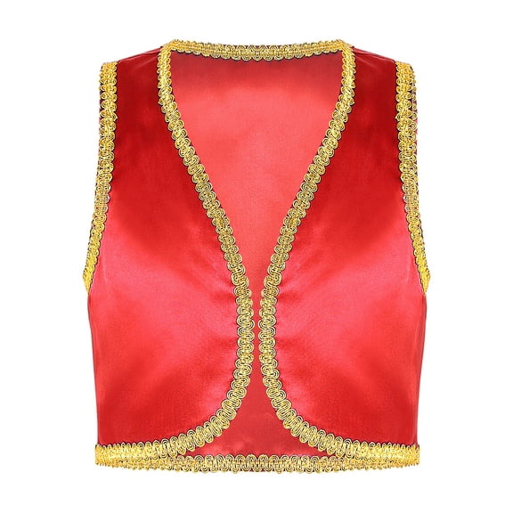 TiaoBug Kids Boys Arabian Prince Open Front Vest halloween Fairytale Waistcoat Costume Red 12