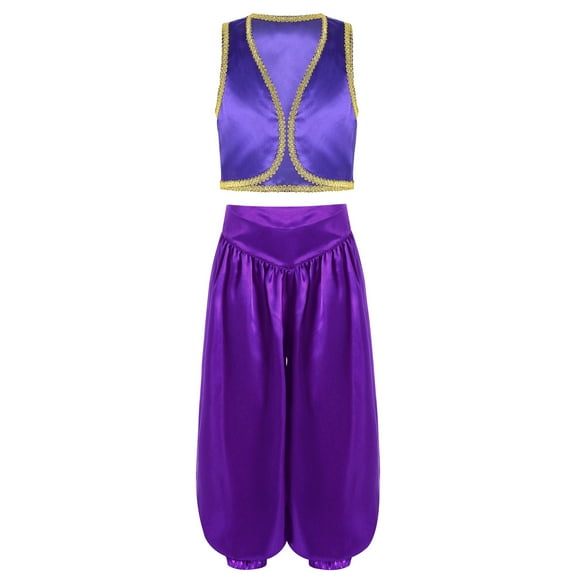 TiaoBug Kids Boys Arabian Prince Outfits Waistcoat Vest with Bloomers Holiday Belly Dance Pants Set Purple-A 6
