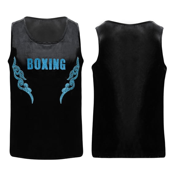 TiaoBug Kids Boys Athletic Boxing Training Tank Tops Sleeveless Quick-dry Activewear Boxer Shirts Black&Light Blue 8