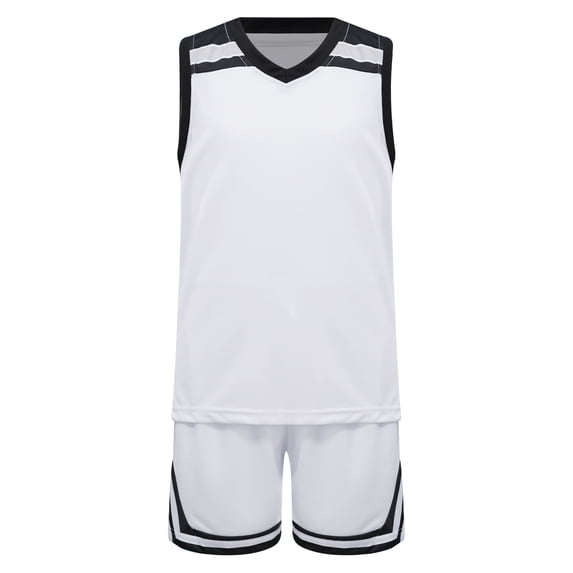 TiaoBug Kids Boys Basketball Training Uniform Sleeveless V Neck Top Workout Tank with Athletic Wide White L