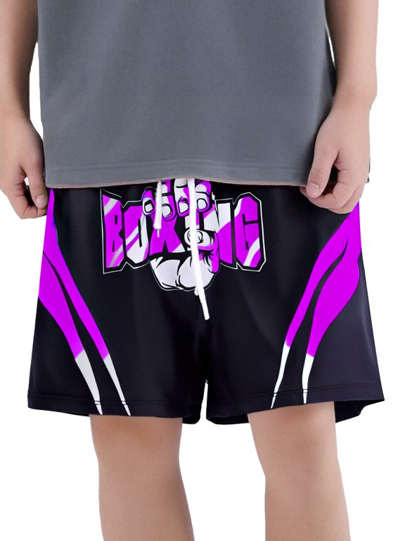 Kids Boys Boxing Fight Shorts MMA Muay Thai Grappling Kickboxing Shorts Gym Training Combat Boxers Purple 6