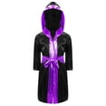 thumbnail image 1 of TiaoBug Kids Boys Boxing Halloween Costume Metallic Long Sleeve Hooded Robe Boxer Cloak with Belt Black&Purple 12, 1 of 5