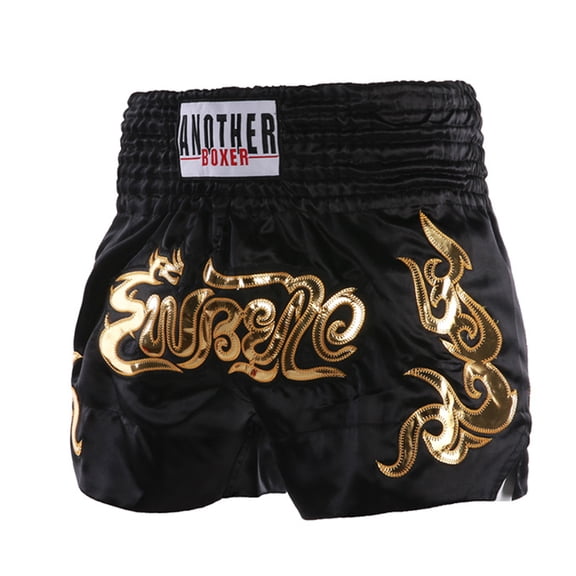 TiaoBug Kids Boys Boxing Muay Thai Shorts Boxing Kickboxing MMA Trunk Satin Fight BJJ Pants Black 5-7