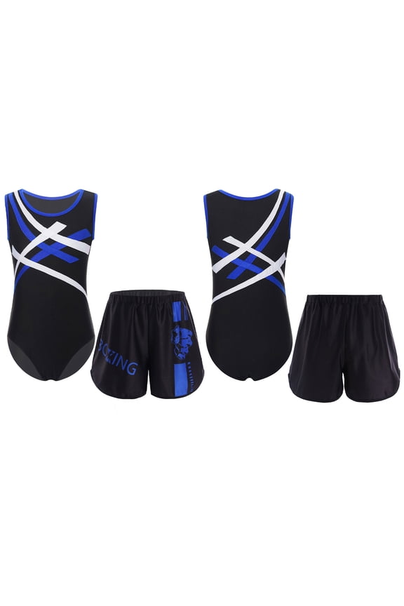 Kids Boys Boxing Training Suit Sports Outfit Sleeveless Dance Unitard Gymnastics Leotard with Shorts Set Blue 10