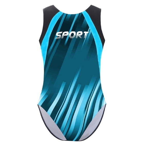TiaoBug Kids Boys Color Block Gymnastics Leotard Tank Top Sleeveless Sport Jumpsuit Singlet Wrestling Bodysuit Blue Green 10