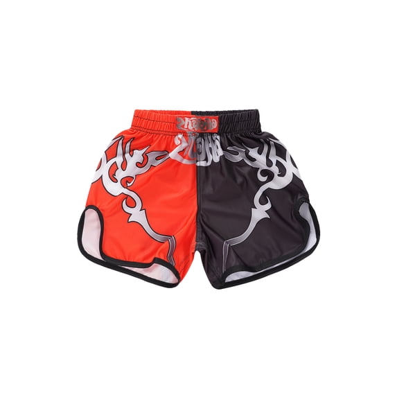 TiaoBug Kids Boys Fashion Printed Boxer Shorts Mid Waist Boxing Wrestling Training Hot Short Pants Black&Red M/150
