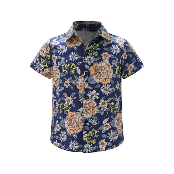 TiaoBug Kids Boys Floral Printed Short Sleeve Shirt Lapel Button Summer Tee Tops Type F 7-8