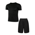 thumbnail image 1 of TiaoBug Kids Boys Football Basketball Tracksuit Quick Dry Short Sleeve Jersey Shirts with Shorts Set Black 14-15, 1 of 6
