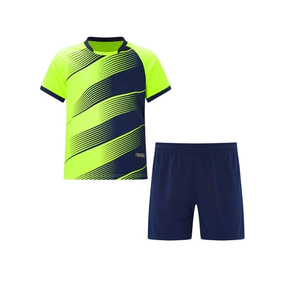 TiaoBug Kids Boys Football Tracksuit Sport Training Uniform Quick Dry T-shirts with Shorts Fluorescent Green 9-10