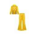 thumbnail image 1 of TiaoBug Kids Boys Girls 2Pcs Jazz Hip Hop Dance Performance Outfit Long Sleeve Button Shirt with Flared Pants for Disco Party Gold 7-8, 1 of 7