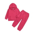 thumbnail image 1 of TiaoBug Kids Boys Girls Casual Sport Suit Long Sleeve Drawstring Pullover Sweatshirts with Sweatpants Tracksuits Set Hot Pink 6-7, 1 of 7