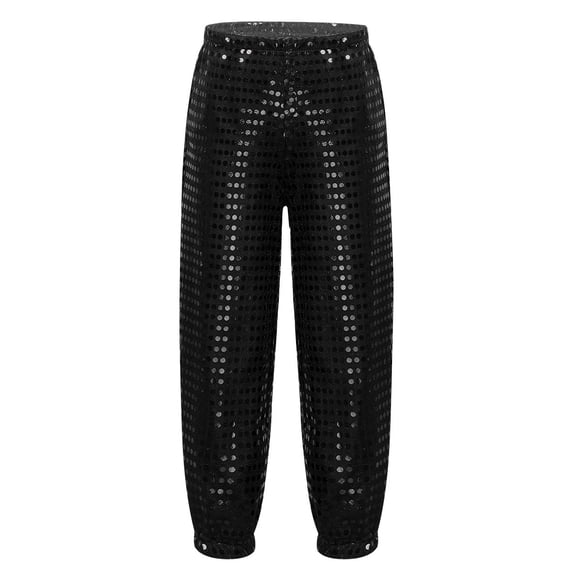 TiaoBug Kids Boys Girls Glitter Sequins Dance Pants Elastic Waist Hip-Hop Jazz Stage Performance Black 100