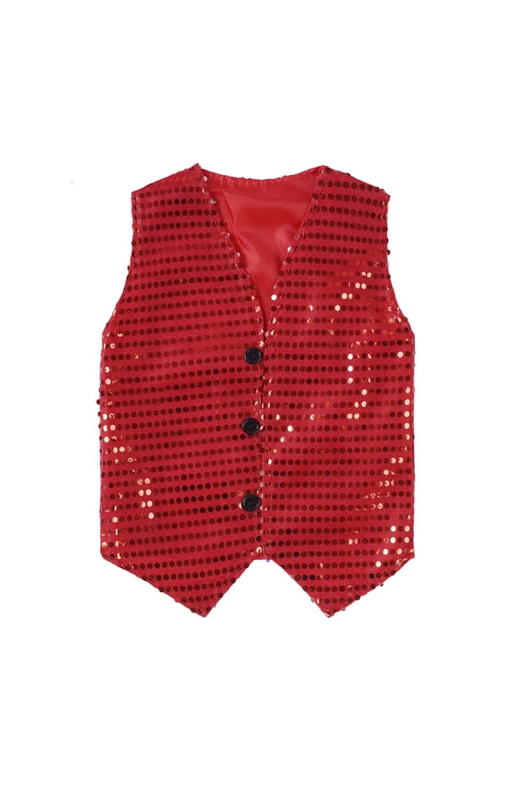 Kids Boys Girls Glittery Sequined Shirt Vest Jacket Hip Hop Jazz Dance Shiny Waistcoat