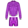 thumbnail image 1 of TiaoBug Kids Boys Girls Jazz Dance Costumes Shiny Metallic Long Sleeves Outerwear And Dance Shorts Sports Set Purple 6, 1 of 5