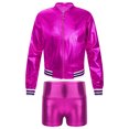 thumbnail image 1 of TiaoBug Kids Boys Girls Jazz Dance Costumes Shiny Metallic Long Sleeves Outerwear And Dance Shorts Sports Set Rose 16, 1 of 5