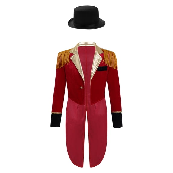 TiaoBug Kids Boys Girls Magician Outfit 2-Piece Long Sleeve Tailcoat Tuxedo Jacket with Hat Set Red 6