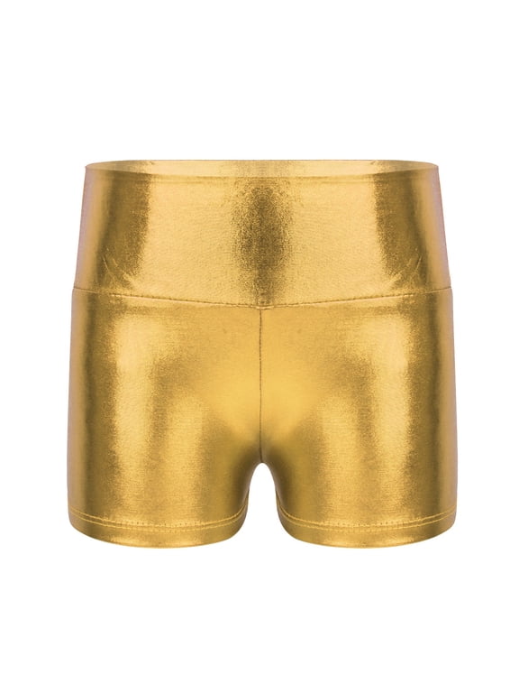 Kids Boys Girls Metallic Dance Shorts Sports Gymnastics Athletic Booty Bottoms 4-14 A Gold 14