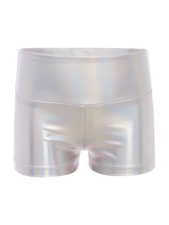 Kids Boys Girls Metallic Dance Shorts Sports Gymnastics Athletic Booty Bottoms 4-14 Colorful Silver 10