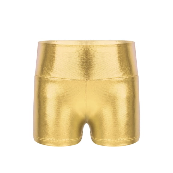 TiaoBug Kids Boys Girls Metallic Dance Shorts Sports Gymnastics Athletic Booty Bottoms 4-14 Light Gold 10