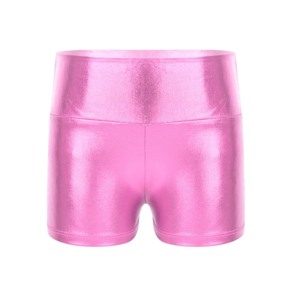 TiaoBug Kids Boys Girls Metallic Dance Shorts Sports Gymnastics Athletic Booty Bottoms 4-14 Pink 6