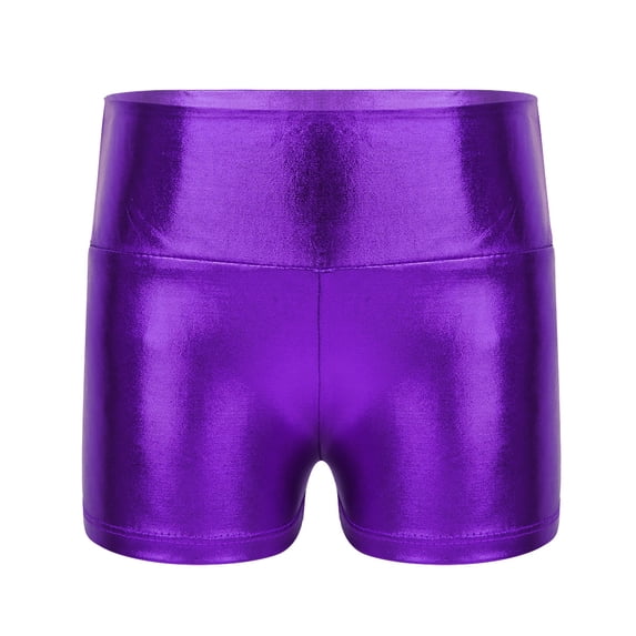 TiaoBug Kids Boys Girls Metallic Dance Shorts Sports Gymnastics Athletic Booty Bottoms 4-14 Purple 12