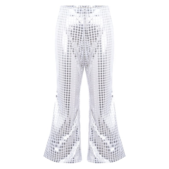 TiaoBug Kids Boys Girls Sequins Jazz Flared Pants Wide Leg Bell Bottoms Trousers Hip Hop Steet Dance Outfits Silver 2-3