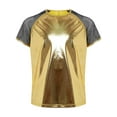 thumbnail image 1 of TiaoBug Kids Boys Girls Shiny Metallic T-shirts Short Sleeve Jazz Hip Hop Dance Tops Performance Gold 16, 1 of 7
