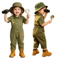 thumbnail image 1 of TiaoBug Kids Boys Girls Short Sleeve Cargo Jumpsuit Zookeeper Overalls One Piece Jungle Explorer Trailblazer Outfit Army Green 4T, 1 of 7