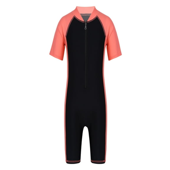 TiaoBug Kids Boys Girls Short Sleeves One-piece Swimming Shorty Wetsuit Swimsuit Rash Guard Beachwear Watermelon Red&Black 4