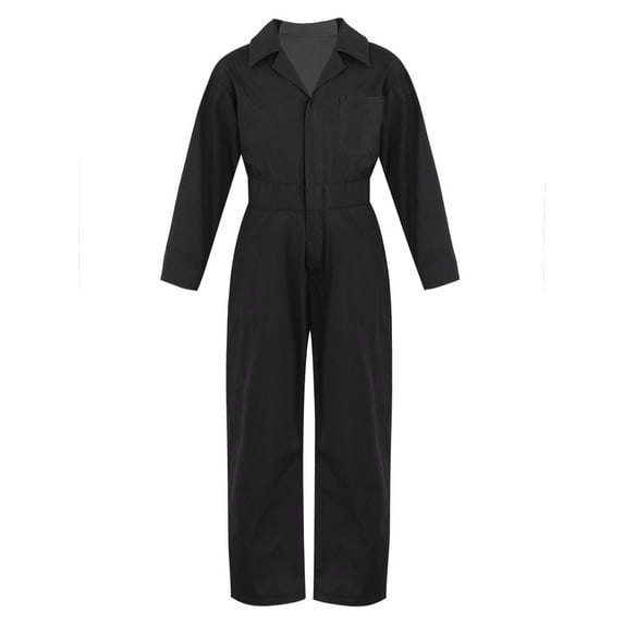 TiaoBug Kids Boys Long Sleeve Mechanic Coverall Bodysuit Overalls Turndown Collar Zipper Jumpsuit Black 12
