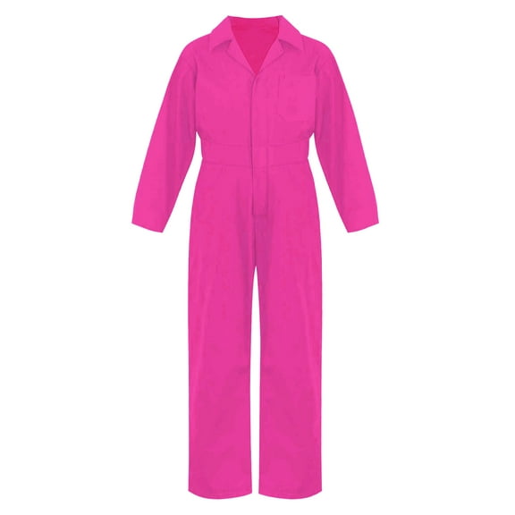 TiaoBug Kids Boys Long Sleeve Mechanic Coverall Bodysuit Overalls Turndown Collar Zipper Jumpsuit Hot Pink 6
