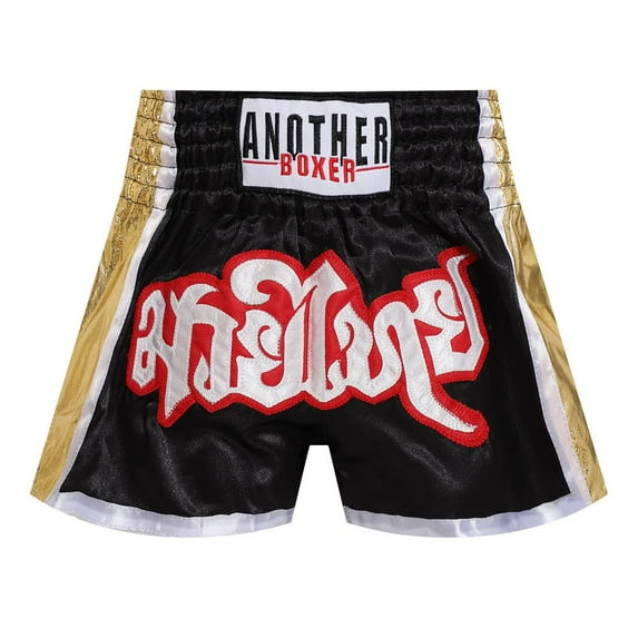 TiaoBug Kids Boys MMA Boxing Shorts Muay Thai Combat Sports Shorts Cage Fighting Grappling Boxing Trunks Black&Gold 8-12