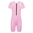 thumbnail image 1 of TiaoBug Kids Boys Girls Short Sleeve One-Piece Swimsuit Zip Up Rash Guard Beach Surfing Swimwear Pink 8-10, 1 of 7