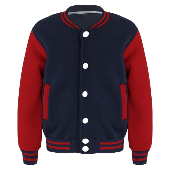 TiaoBug Kids Boys Plain Jacket Varsity Baseball Retro Coats Track Top Outwear Navy Blue 11-12