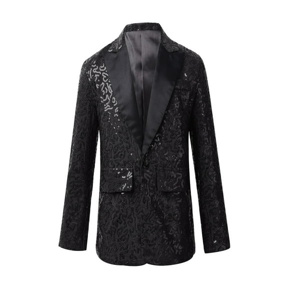 TiaoBug Kids Boys Sequins Jacket Blazer Formal Tuxedo Banquet Party Coat 6-14 A Black 8