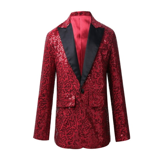 TiaoBug Kids Boys Sequins Jacket Blazer Formal Tuxedo Banquet Party Coat 6-14 Burgundy 16
