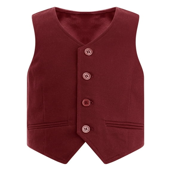 TiaoBug Kids Boys V-Neck Formal Dress Vest Buttons Suit Waistcoat Wedding Pageant Party Gentleman Vest Burgundy 5