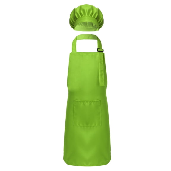 TiaoBug Kids Chef Kitchen Costume Apron Hat Outfit Adjustable Bib Artist Apron for Cooking Baking Green M